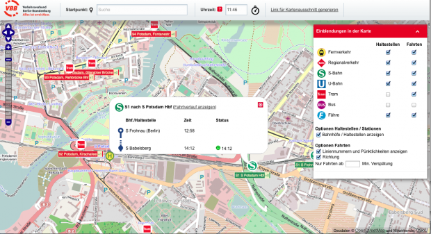 Die Berliner S-Bahn fährt auch nach Potsdam. (VBB/cc-by-sa 2.0 Openstreetmap.org/Screenshot: Golem.de)